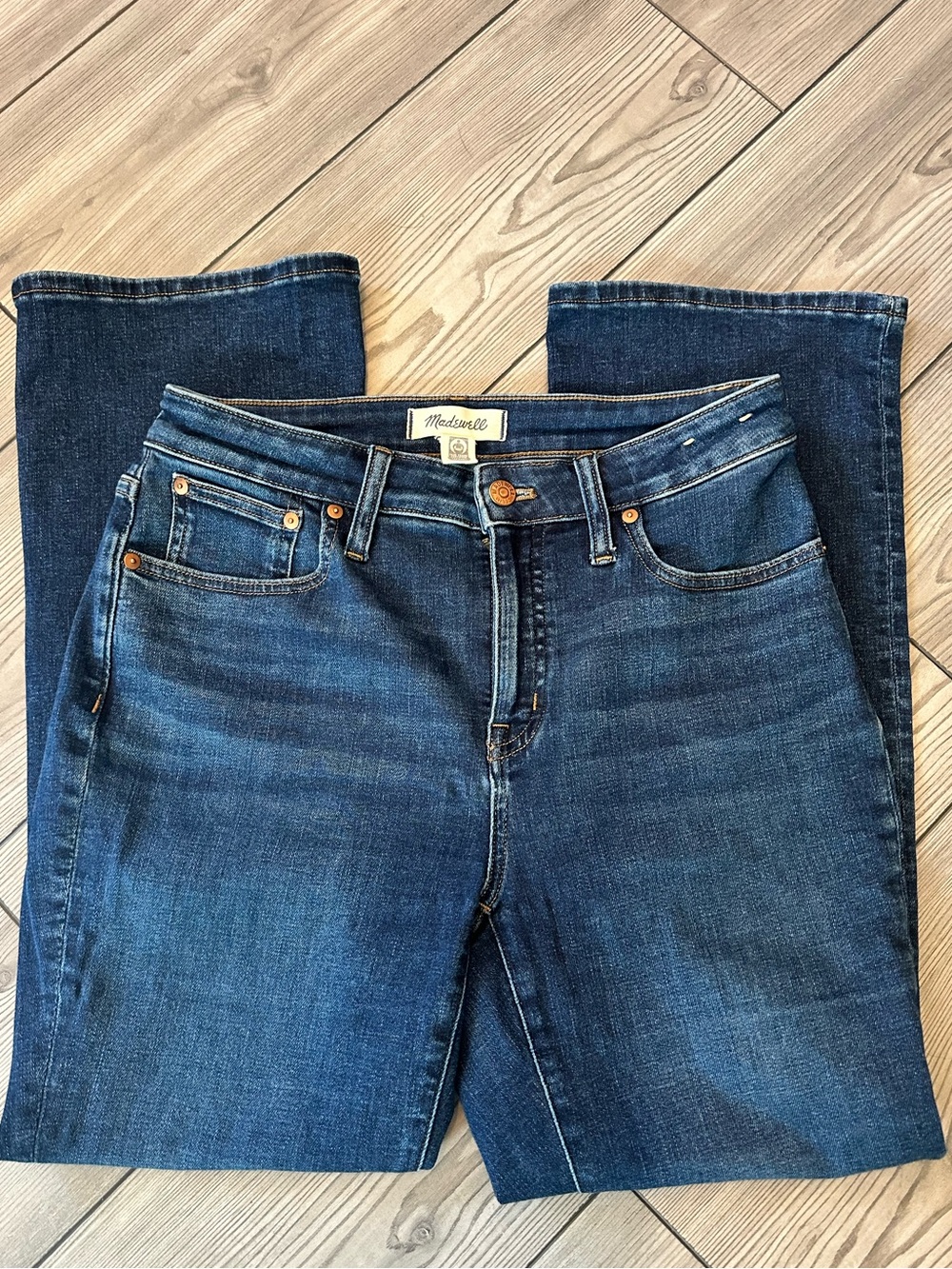 Madewell Curvy Kick Out Crop Flare Jeans 28 Medium Wash Stretch Denim